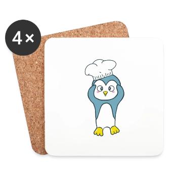 Pingouin avec une toque - Dessous de verre (lot de 4) - blanc - Devant