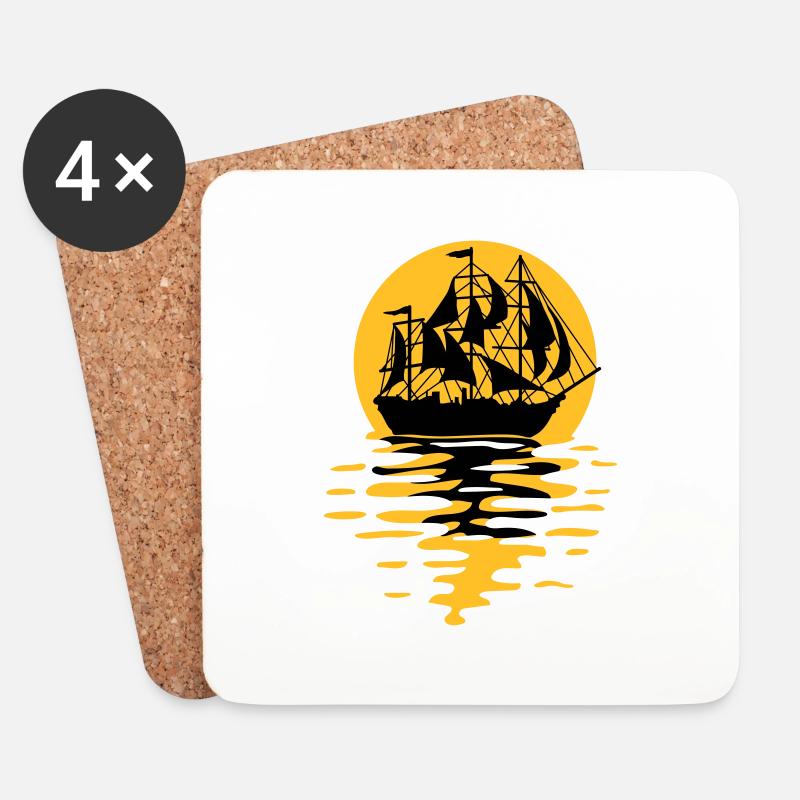 Segelschiff Silhouette Design - Untersetzer (4er-Set) - Weiß