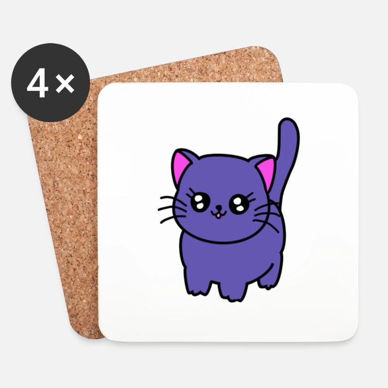 Lila Katze - Untersetzer (4er-Set) - Weiß