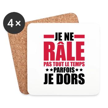 je ne râle pas tout le temps parfois je dors - Dessous de verre (lot de 4) - blanc - Devant