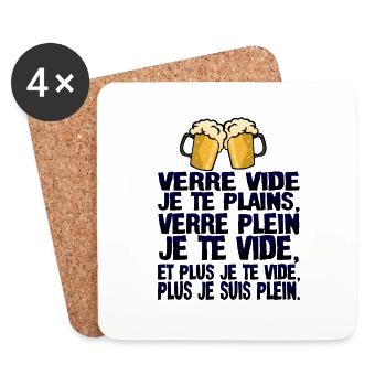 alcool humour verre vide plains plein biere citati - Dessous de verre (lot de 4) - blanc - Devant
