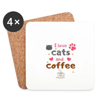 I love cats and coffee - Untersetzer (4er-Set) - Weiß - Vorne