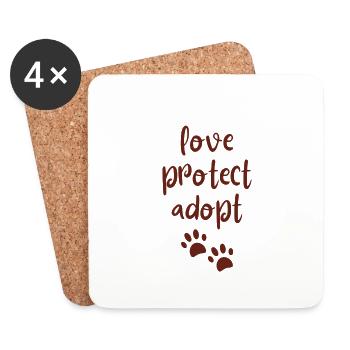 aimer, protéger, adopter - aimer les animaux / animaux de compagnie - Dessous de verre (lot de 4) - blanc - Devant