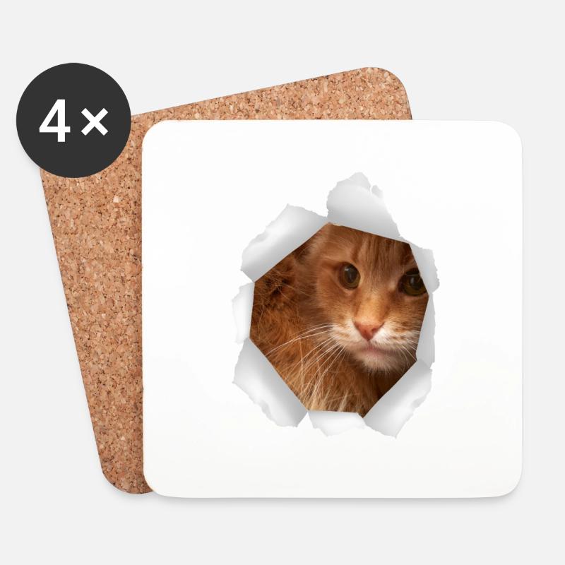 Katze Loch Papier - Untersetzer (4er-Set) - Weiß