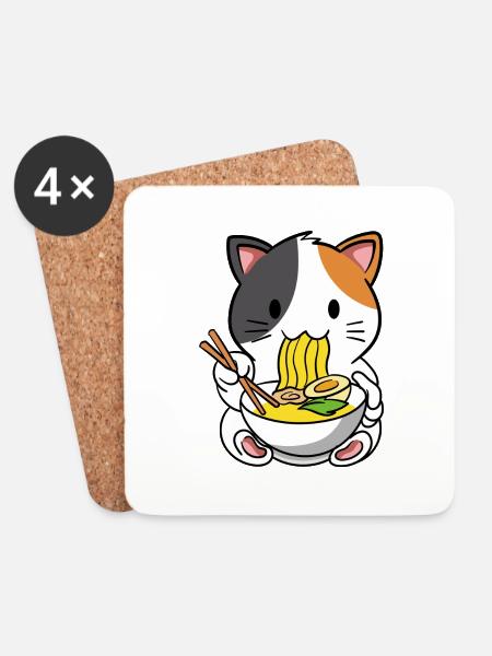 Katze Ramen Nudelsuppe - Untersetzer (4er-Set) - Weiß
