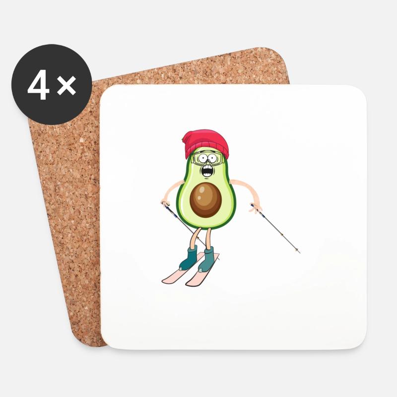 Avocado auf Ski - Untersetzer (4er-Set) - Weiß