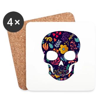 Skull tête de mort fleur fleur - Dessous de verre (lot de 4) - blanc - Devant