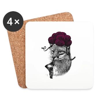 Tussi Fuchs with Black Forest Bollenhut and Thong - Coasters (set of 4) - white - Front