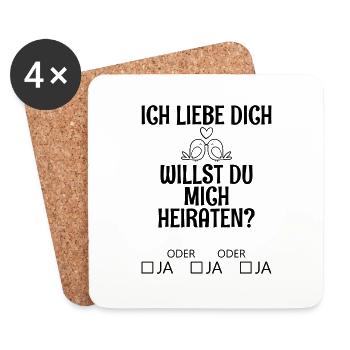 Willst du mich heiraten Geschenk Hochzeit Braut - Untersetzer (4er-Set) - Weiß - Vorne