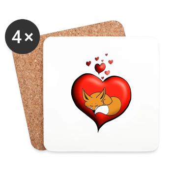 Fuchs Fuchs rot Herz - Untersetzer (4er-Set) - Weiß - Vorne