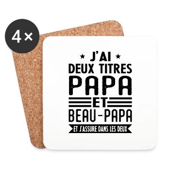 Jai deux titres papa et beau papa - père cadeau - Dessous de verre (lot de 4) - blanc - Devant