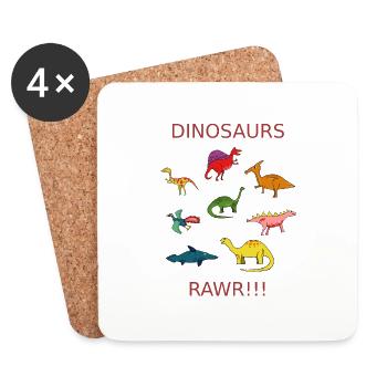 Motif de dinosaure Rawr Dinosaures Dinosaures - Dessous de verre (lot de 4) - blanc - Devant