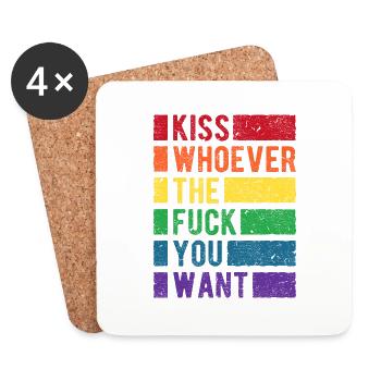 Kiss You Want LGBT Arc-en-ciel Pride - Dessous de verre (lot de 4) - blanc - Devant