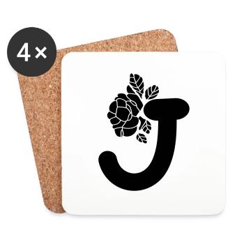 Alphabetbuchstabe J mit Blume - Untersetzer (4er-Set) - Weiß - Vorne