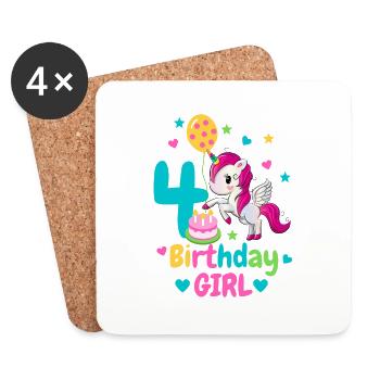 4th birthday unicorn. 4 years gift - Coasters (set of 4) - white - Front