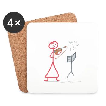 Stick figures Violin Music Woman Instrument - Coasters (set of 4) - white - Front