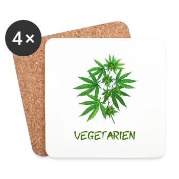 vegetarisches Cannabis - Untersetzer (4er-Set) - Weiß - Vorne