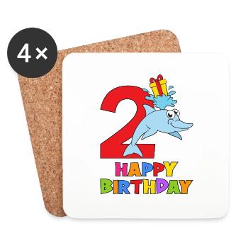 Delfin Zweiter Geburtstag 2 Jahre alt - Untersetzer (4er-Set) - Weiß - Vorne