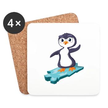 Pinguin surft auf einer Eisscholle - Untersetzer (4er-Set) - Weiß - Vorne