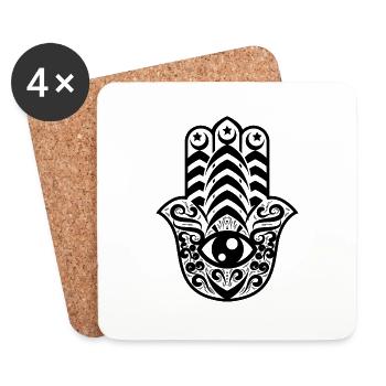 Lkhamsa (Hamsa) - Untersetzer (4er-Set) - Weiß - Vorne