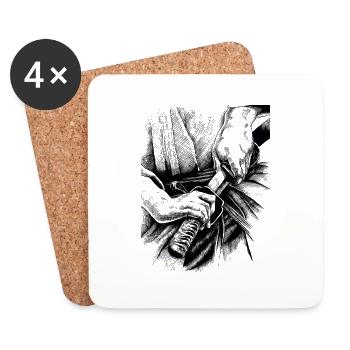 Samurai Katana Pencil Art Design Peint à la main - Dessous de verre (lot de 4) - blanc - Devant
