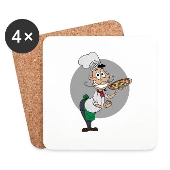 Chef cuisinier pizzaïolo - Dessous de verre (lot de 4) - blanc - Devant