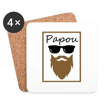 Papou. Idée cadeau papa. - Dessous de verre (lot de 4) - blanc - Devant