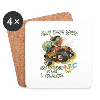 Einschulung 2022 Dino Monster Truck Shirt - Untersetzer (4er-Set) - Weiß - Vorne
