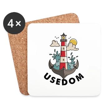 Usedom Ostsee - Leuchtturm Anker - Untersetzer (4er-Set) - Weiß - Vorne
