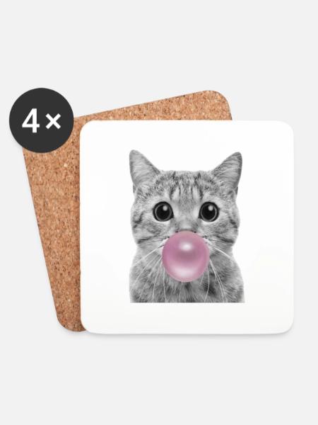 Bubble Cat - Coasters (set of 4) - white