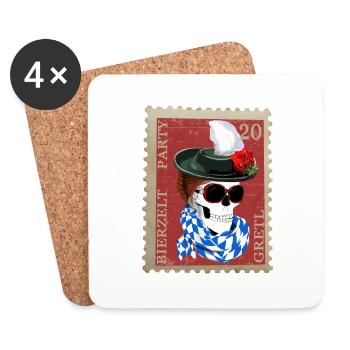 Briefmarke skull bierzelt party gretl - Untersetzer (4er-Set) - Weiß - Vorne