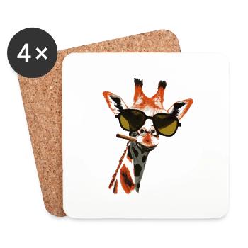 Girafe avec lunettes de soleil Illustration de girafe - Dessous de verre (lot de 4) - blanc - Devant