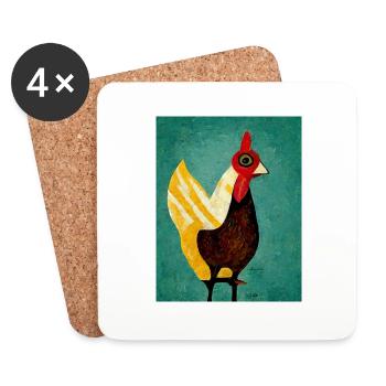 Lustiges Huhn Gemälde - Untersetzer (4er-Set) - Weiß - Vorne