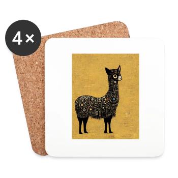 Lama Painting Gold - Coasters (set of 4) - white - Front