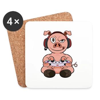 Pig With Gaming Controller I Funny Gaming I Gamer - Untersetzer (4er-Set) - Weiß - Vorne