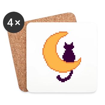 Katze - Mond - Untersetzer (4er-Set) - Weiß - Vorne