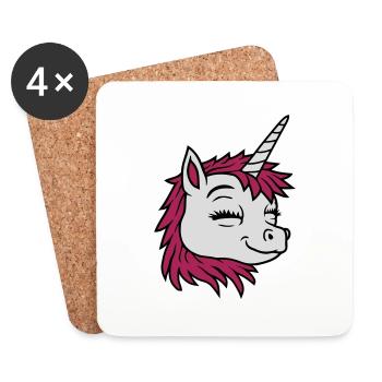 Head happy comic unicorn - Coasters (set of 4) - white - Front