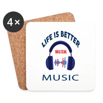 life is better with music - Coasters (set of 4) - white - Front