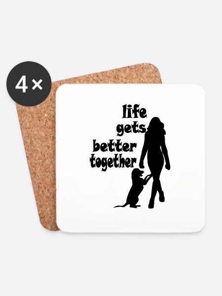 Hund - Life gets better together - Frau - Untersetzer (4er-Set) - Weiß