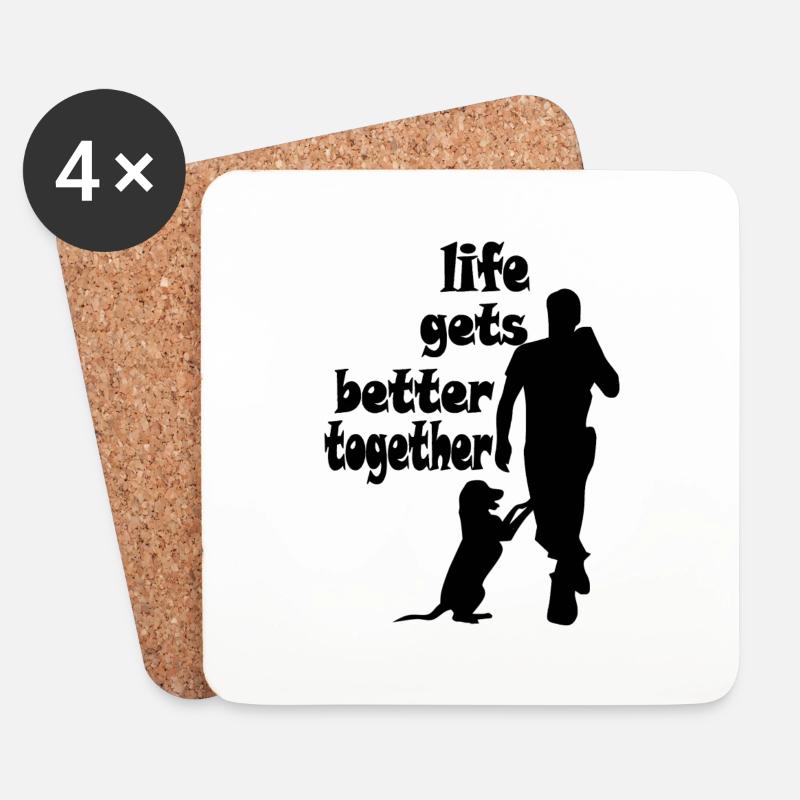 Hund - Life gets better together - Mann - Untersetzer (4er-Set) - Weiß