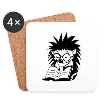 Igel liest Buch und schläft Illustration Geschenk - Untersetzer (4er-Set) - Weiß - Vorne