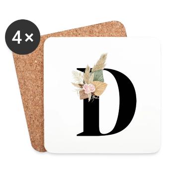 lettre D fleuris - Dessous de verre (lot de 4) - blanc - Devant