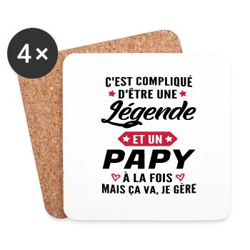 légende et papy / humour grand-père / humour papy - Dessous de verre (lot de 4) - blanc - Devant
