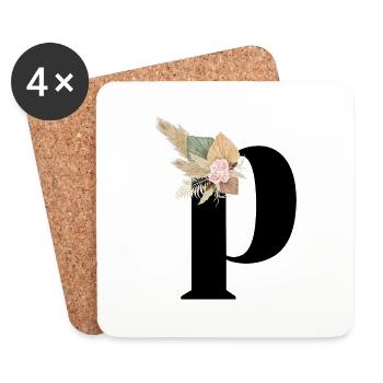 letter P flowery - Coasters (set of 4) - white - Front