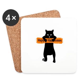 Halloween Kollektion - Katze Happy Halloween - Untersetzer (4er-Set) - Weiß - Vorne