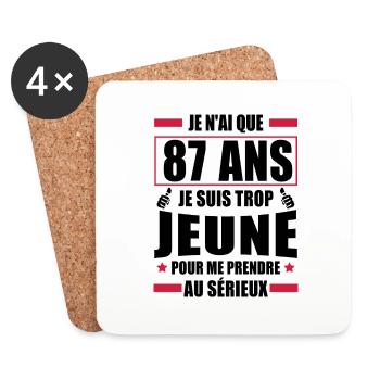 j ai 87 ans / cadeau anniversaire 87 ans - Dessous de verre (lot de 4) - blanc - Devant