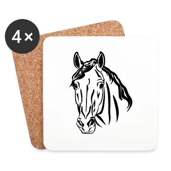 Horse Illustration Line Art Gift Idea - Coasters (set of 4) - white - Front