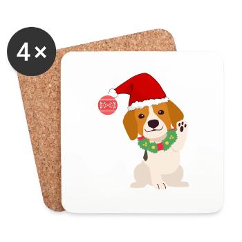 Beagle de Noël - Dessous de verre (lot de 4) - blanc - Devant