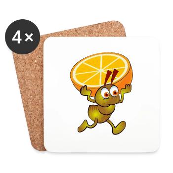 Yellow ant with a split orange - Coasters (set of 4) - white - Front