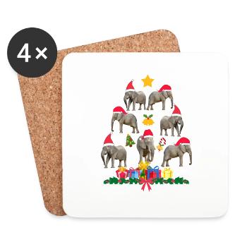 Éléphant à Noël. Cadeau de Noël - Dessous de verre (lot de 4) - blanc - Devant